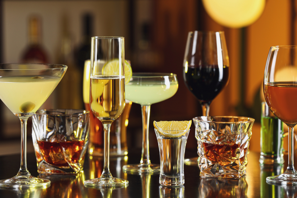 Alcoholic beverages in several types of glasses